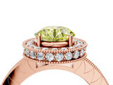 Rose gold Fancy Yellow Round Cut Diamond Milgrain Halo Engagement Ring with Round Pavé Band and Prong Setting_16