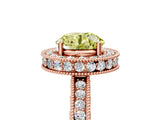 Rose gold Fancy Yellow Round Cut Diamond Milgrain Halo Engagement Ring with Round Pavé Band and Prong Setting_17
