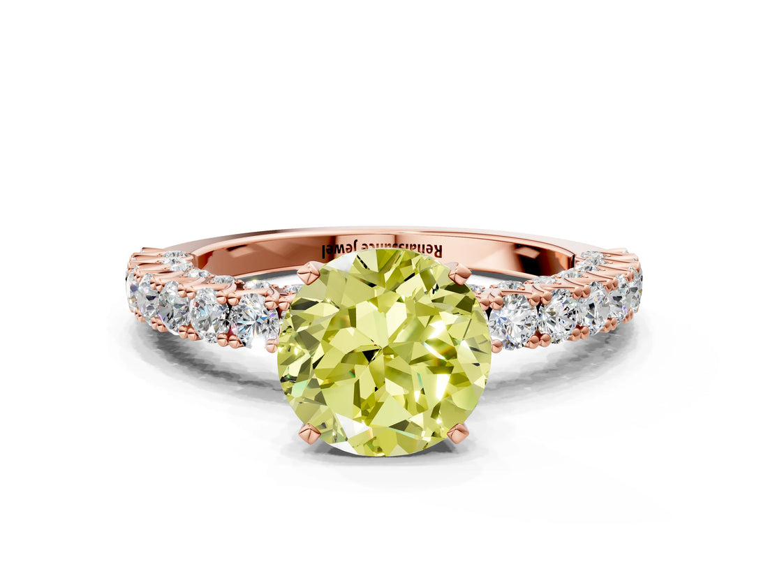 Rose gold Fancy Yellow Round Cut Diamond Pavé Band Solitaire Ring with Prong Setting_20