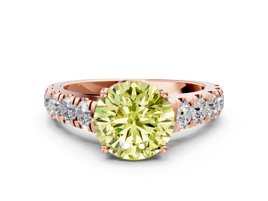 Rose gold Fancy Yellow Round  Cut Diamond Pavé Band Solitaire with Four-Prong Setting_3