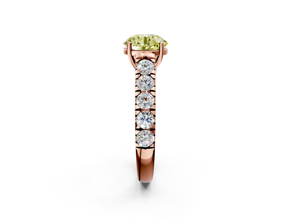 Rose gold Fancy Yellow Round  Cut Diamond Solitaire Ring with Micro Pave Band and Prong Setting
