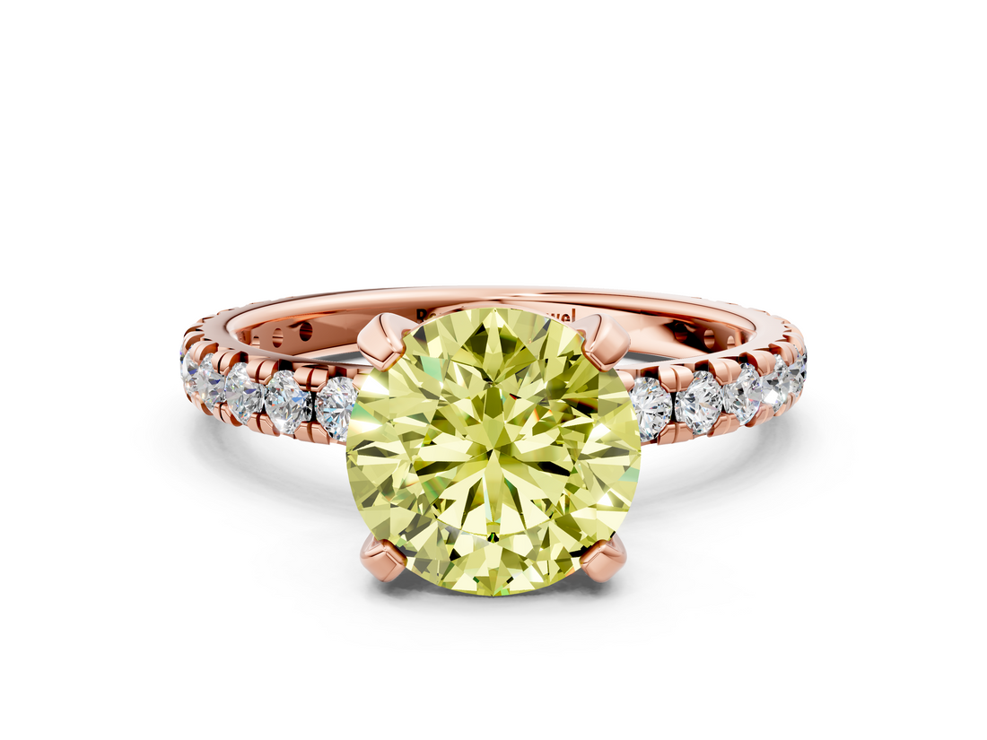 Rose gold Fancy Yellow Round  Cut Diamond Pavé Band with Four-Prong Setting