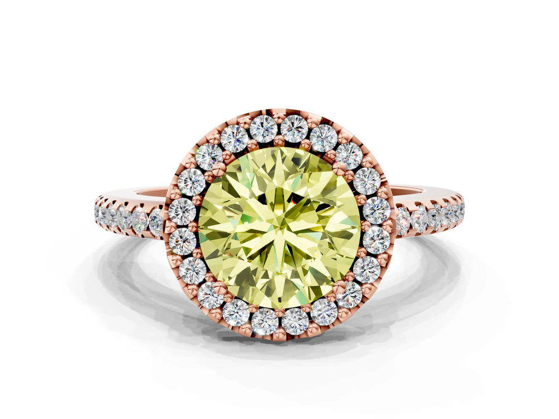 Rose gold Fancy Yellow Round Cut Diamond Pavé Halo Ring with Four-Prong Setting_17