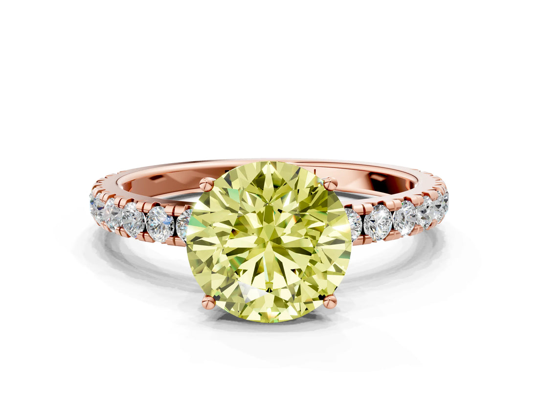 Rose gold Fancy Yellow Round Cut Diamond Pavé Solitaire Engagement Ring with Four-Prong Setting_22