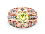 Rose gold Fancy Yellow Round Cut Diamond Pave Art Deco Split Shank Ring with Four-Prong Setting