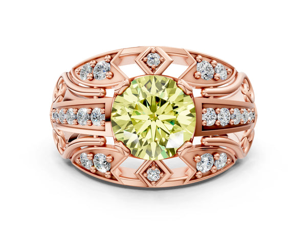 Rose gold Fancy Yellow Round Cut Diamond Pave Art Deco Split Shank Ring with Four-Prong Setting