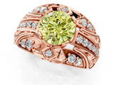 Rose gold Fancy Yellow Round Cut Diamond Pave Art Deco Split Shank Ring with Four-Prong Setting_1