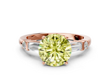 Rose gold Fancy Yellow Round  Cut Diamond Ring with Baguette Side Stones, Channel Set Band, and Four-Prong Setting