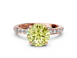 Rose gold Fancy Yellow Round  Cut Diamond Ring with Pavé Band and Four-Prong Setting