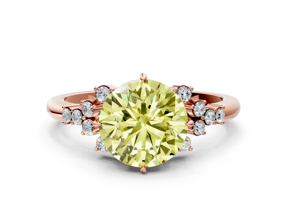 Rose gold Fancy Yellow Round Cut Diamond Ring with Side Stones and Four-Prong Setting_41
