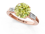 Rose gold Fancy Yellow Round  Cut Diamond Ring with Tapered Baguette Side Stones in Four-Prong Setting_1