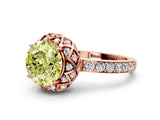 Rose gold Fancy Yellow Round Cut Diamond Scalloped Halo Engagement Ring with Round Shared Prong Band_12