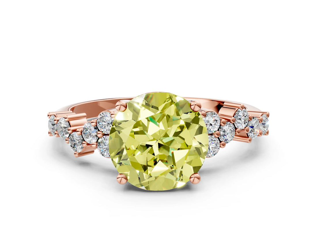 Rose gold Fancy Yellow Round Cut Diamond Scattered Round Accent Ring with Prong Setting_12