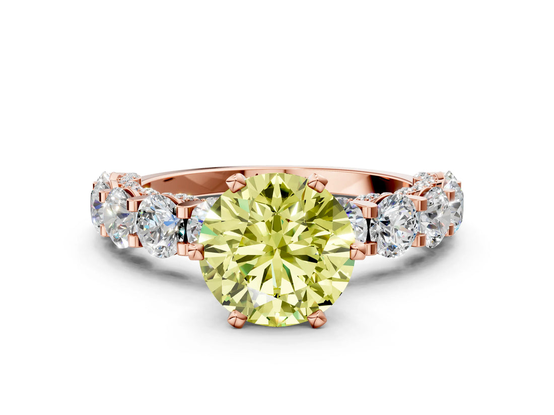 Rose gold Fancy Yellow Round Cut Diamond Side Stone Engagement Ring with Four-Prong Setting_36