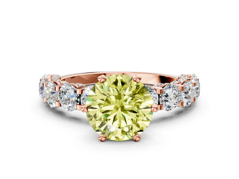 Rose gold Fancy Yellow Round Cut Diamond Side Stone Engagement Ring with Four-Prong Setting_36