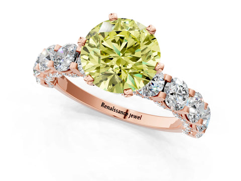 Rose gold Fancy Yellow Round Cut Diamond Side Stone Engagement Ring with Four-Prong Setting_37