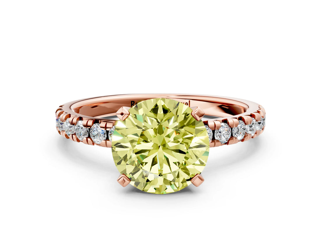 Rose gold Fancy Yellow Round Cut Diamond Solitaire Pavé Engagement Ring with Round Band and Prong Setting_72