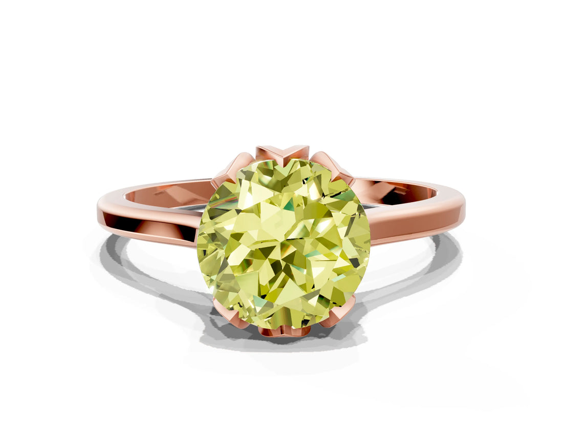 Rose gold Fancy Yellow Round Cut Diamond Solitaire Ring with Flower Prong Setting and Classic Band_36
