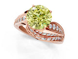 Rose gold Fancy Yellow Round Cut Diamond Solitaire Ring with Prong Setting and Twisted Pavé Band_1