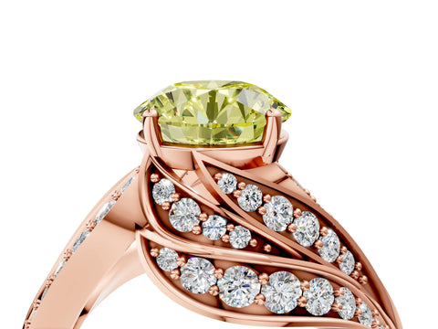 Rose gold Fancy Yellow Round Cut Diamond Solitaire Ring with Prong Setting and Twisted Pavé Band_4