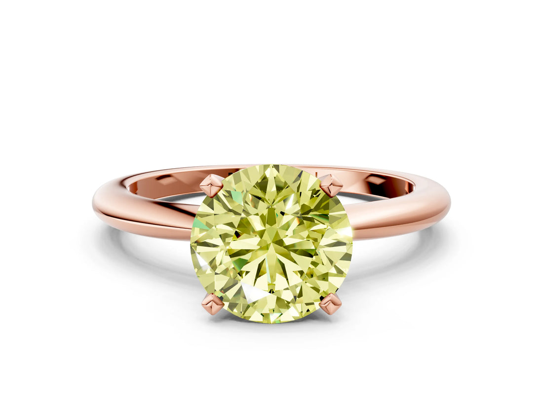 Rose gold Fancy Yellow Round Cut Diamond Solitaire Ring with Six-Prong Setting and Classic Band_35