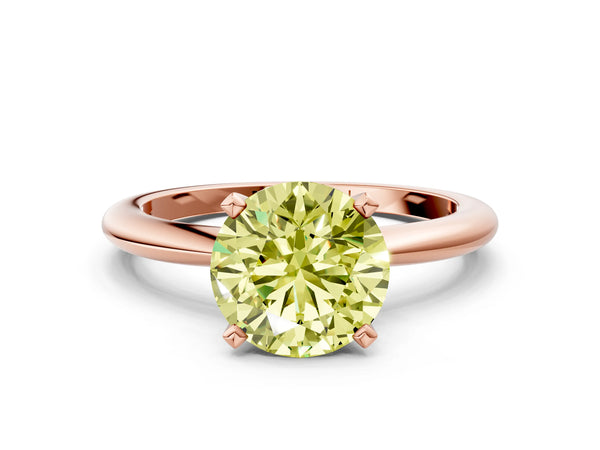 Rose gold Fancy Yellow Round Cut Diamond Solitaire Ring with Six-Prong Setting and Classic Band