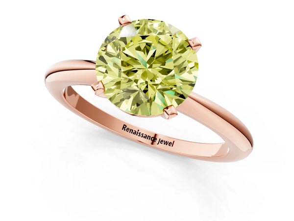 Rose gold Fancy Yellow Round Cut Diamond Solitaire Ring with Six-Prong Setting and Classic Band