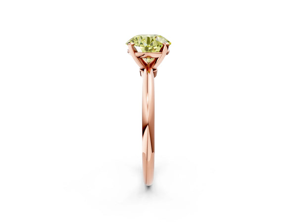 Rose gold Fancy Yellow Round Cut Diamond Solitaire Ring with Six-Prong Setting and Classic Band