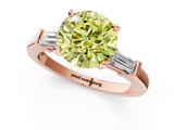 Rose gold Fancy Yellow Round  Cut Diamond Solitaire Ring with Tapered Baguette Accents and Four-Prong Setting_1