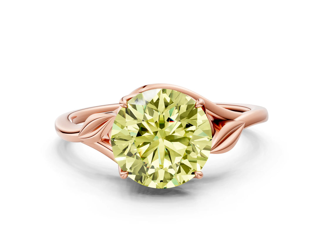 Rose gold Fancy Yellow Round Cut Diamond Solitaire Ring with Twist Band and Four-Prong Setting_29