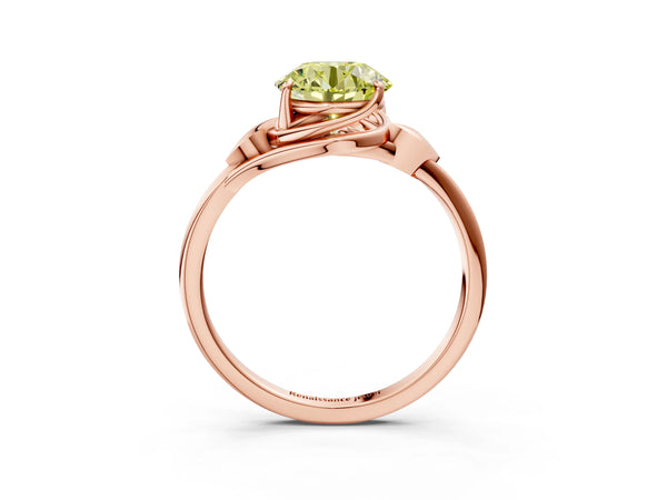 Rose Gold Round Bypass Solitaire Engagement Ring Setting for Fancy Yellow Center with Leaf Shoulders