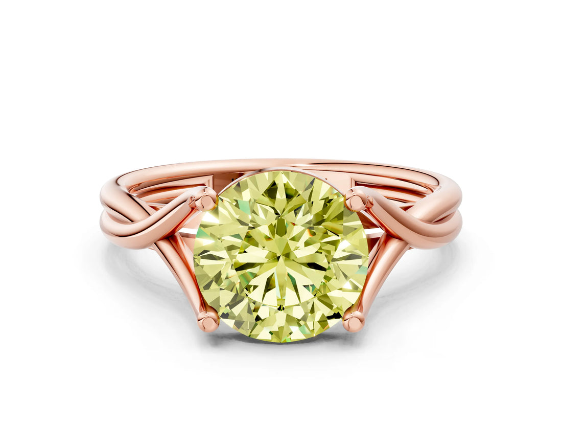 Rose gold Fancy Yellow Round Cut Diamond Solitaire Twist Band Prong Setting Ring_55