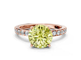 Rose gold Fancy Yellow Round  Cut Diamond Solitaire with Pave Band and Four-Prong Setting 2