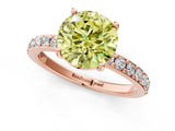Rose gold Fancy Yellow Round  Cut Diamond Solitaire with Pave Band and Four-Prong Setting 3