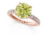 Rose gold Fancy Yellow Round  Cut Diamond Solitaire with Pave Band and Four-Prong Setting 4