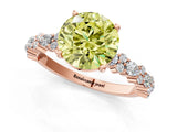 Rose gold Fancy Yellow Round Cut Diamond Solitaire with Side Stones, Pave Band, Four-Prong Setting_30