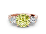 Rose gold Fancy Yellow Round Cut Diamond Three-Stone Engagement Ring with Prong Setting and Pavé Band