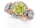 Rose gold Fancy Yellow Round Cut Diamond Three-Stone Halo Ring with Prong Setting and Pavé Accents_1