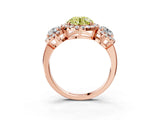 Rose gold Fancy Yellow Round Cut Diamond Three-Stone Halo Ring with Prong Setting and Pavé Accents_3