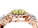 Rose gold Fancy Yellow Round Cut Diamond Three-Stone Halo Ring with Prong Setting and Pavé Accents_4