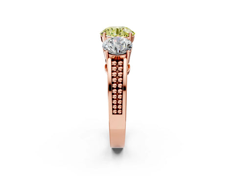 Rose gold Fancy Yellow Round Cut Diamond Three-Stone Ring with Prong Setting and Textured Band_2
