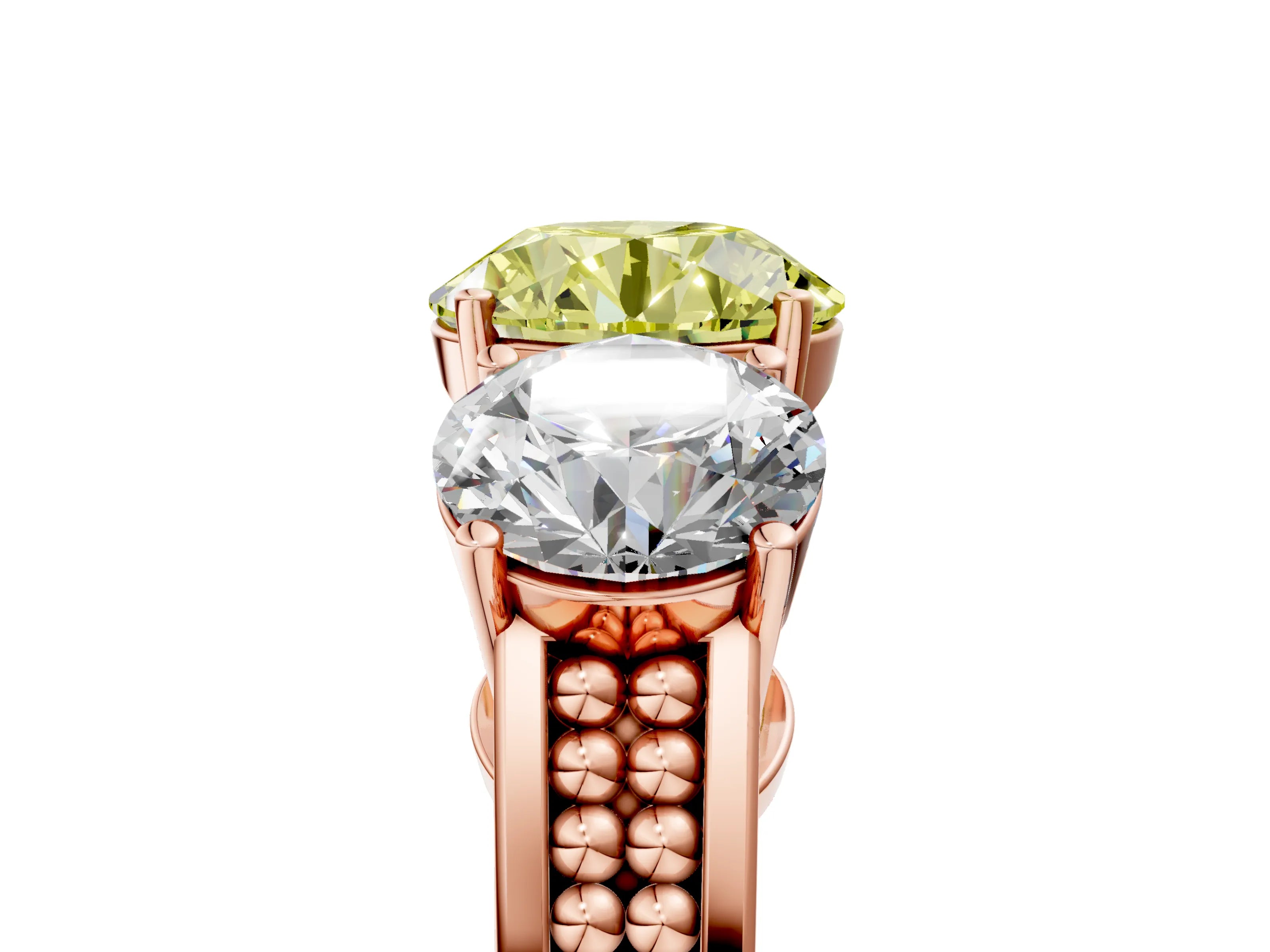Rose gold Fancy Yellow Round Cut Diamond Three-Stone Ring with Prong Setting and Textured Band_5