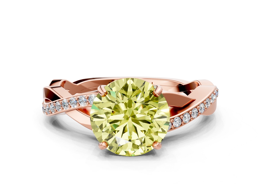 Rose gold Fancy Yellow Round  Cut Diamond Twisted Band Engagement Ring with Prong Setting_3