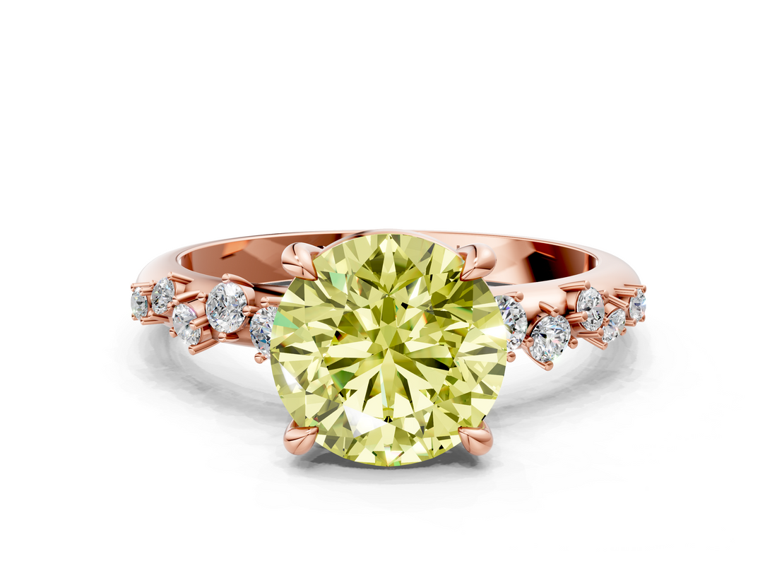 Rose gold Fancy Yellow Round  Cut Diamond Vine Band with Four-Prong Setting