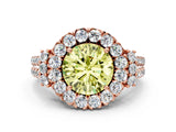 Rose gold Fancy Yellow Round  Cut Double Halo Diamond Engagement Ring with Pave Band and Four-Prong Setting