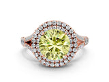 Rose gold Fancy Yellow Round  Cut Double Halo Split Shank Diamond Ring with Prong Setting_29