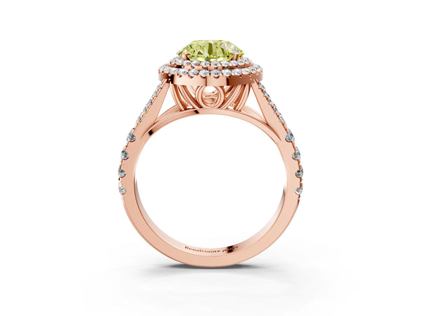 Rose gold Fancy Yellow Round  Cut Double Halo Split Shank Diamond Ring with Prong Setting