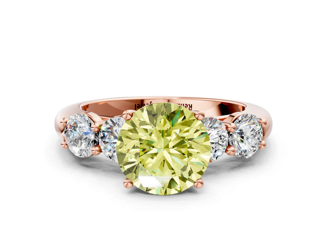 Rose gold Fancy Yellow Round  Cut Five-Stone Prong Set Diamond Ring with Classic Band_29