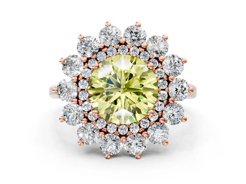 Rose gold Fancy Yellow Round Cut Halo Cluster Diamond Ring with Pave Band and Four-Prong Setting_12