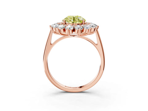 Rose gold Fancy Yellow Round Cut Halo Cluster Diamond Ring with Pave Band and Four-Prong Setting_15